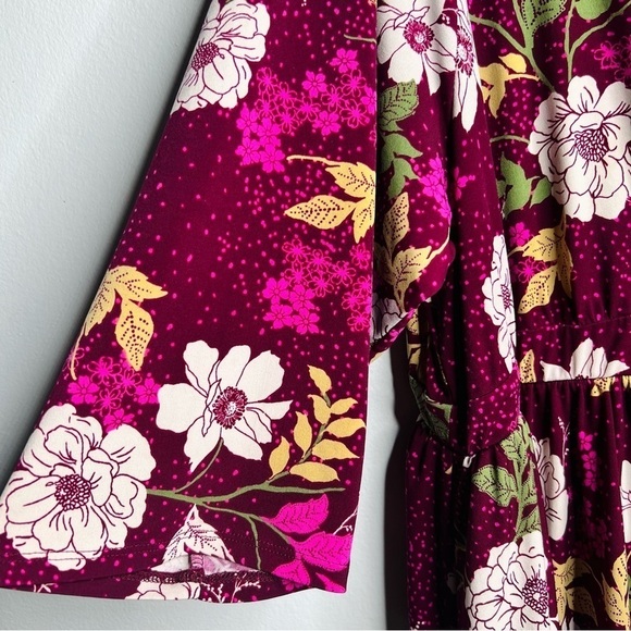 Torrid 4X Plum Floral Midi Dress V-Neck Stretch Waist Boho Chic - Picture 5 of 9
